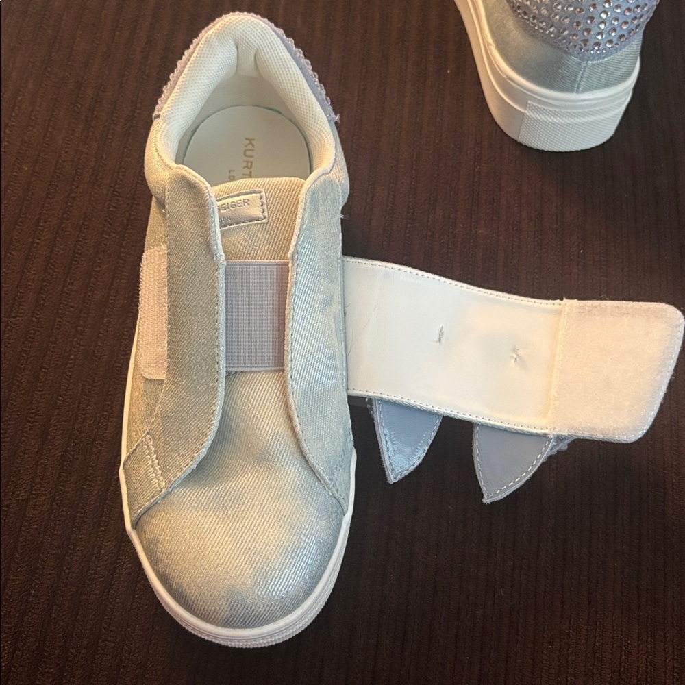 Kurt Geiger Sparkly Denim Kids Sneakers with Rhinestone Bow - Picture 8 of 8